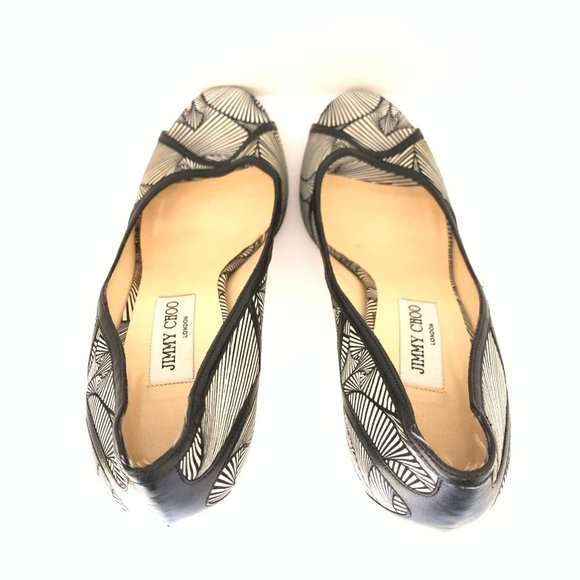 Jimmy Choo Hardy Silk Peep Toe Pumps Art Deco Print Nappa Leather 40.5 1… - Picture 8 of 14